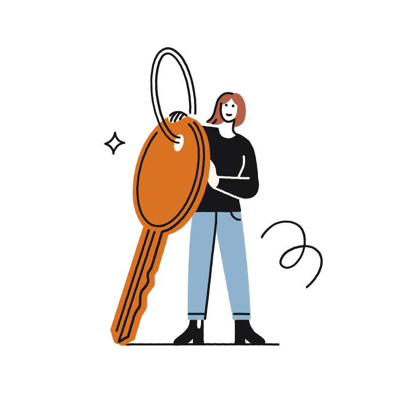 Illustration of a woman holding a key